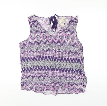 M&Co Womens Purple Geometric Viscose Basic Tank Size 16 V-Neck