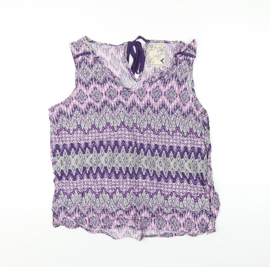 M&Co Womens Purple Geometric Viscose Basic Tank Size 16 V-Neck