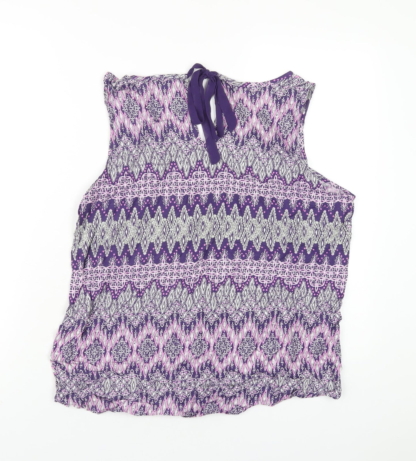 M&Co Womens Purple Geometric Viscose Basic Tank Size 16 V-Neck
