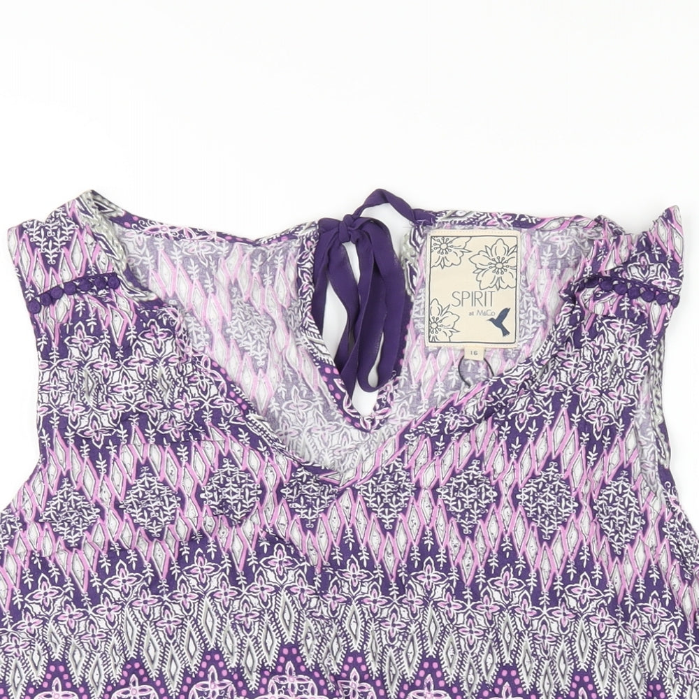 M&Co Womens Purple Geometric Viscose Basic Tank Size 16 V-Neck