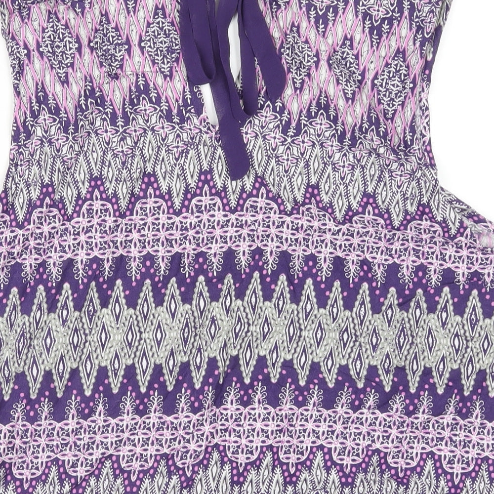 M&Co Womens Purple Geometric Viscose Basic Tank Size 16 V-Neck