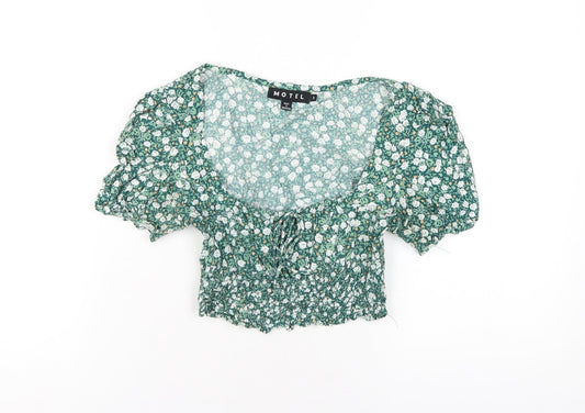Womens UK Size S Motel Green Cropped T-Shirt