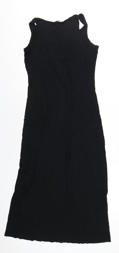 Select Womens Black Viscose T-Shirt Dress Size 14 Round Neck Pullover