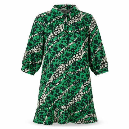 Warehouse Womens Green Floral Polyester A-Line Size S Collared Button