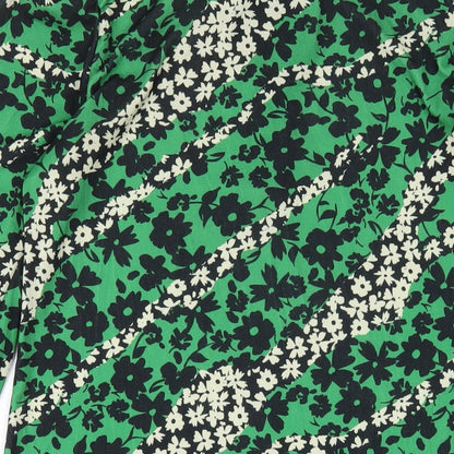 Warehouse Womens Green Floral Polyester A-Line Size S Collared Button