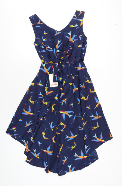 Louche Womens Blue Geometric Polyester A-Line Size 8 Scoop Neck Zip