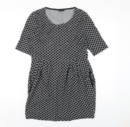 River Island Womens Black Geometric Cotton A-Line Size 14 Round Neck Pullover