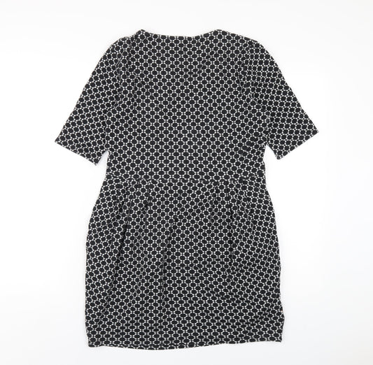 River Island Womens Black Geometric Cotton A-Line Size 14 Round Neck Pullover