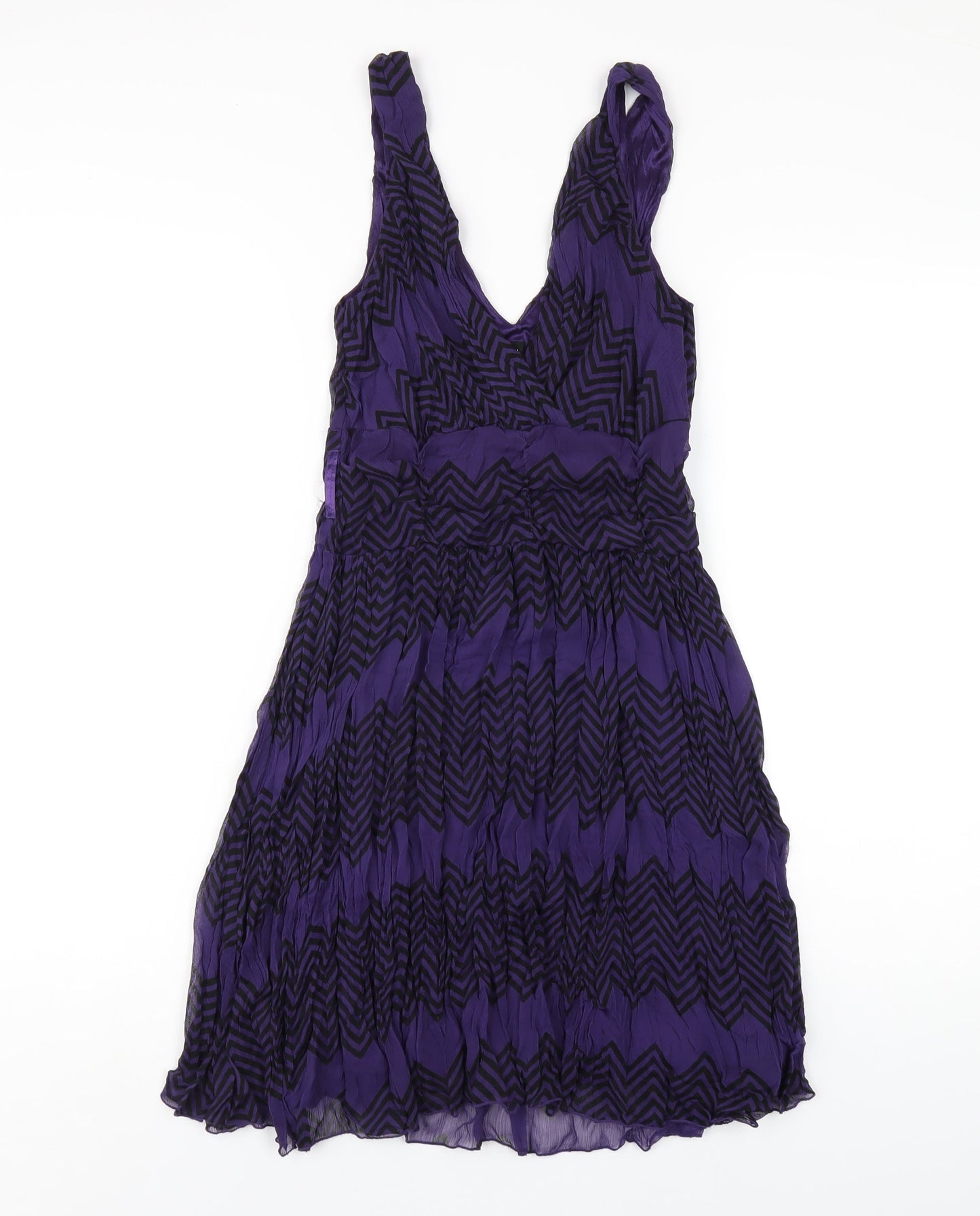 Only Womens Purple Geometric Polyester A-Line Size M V-Neck Zip