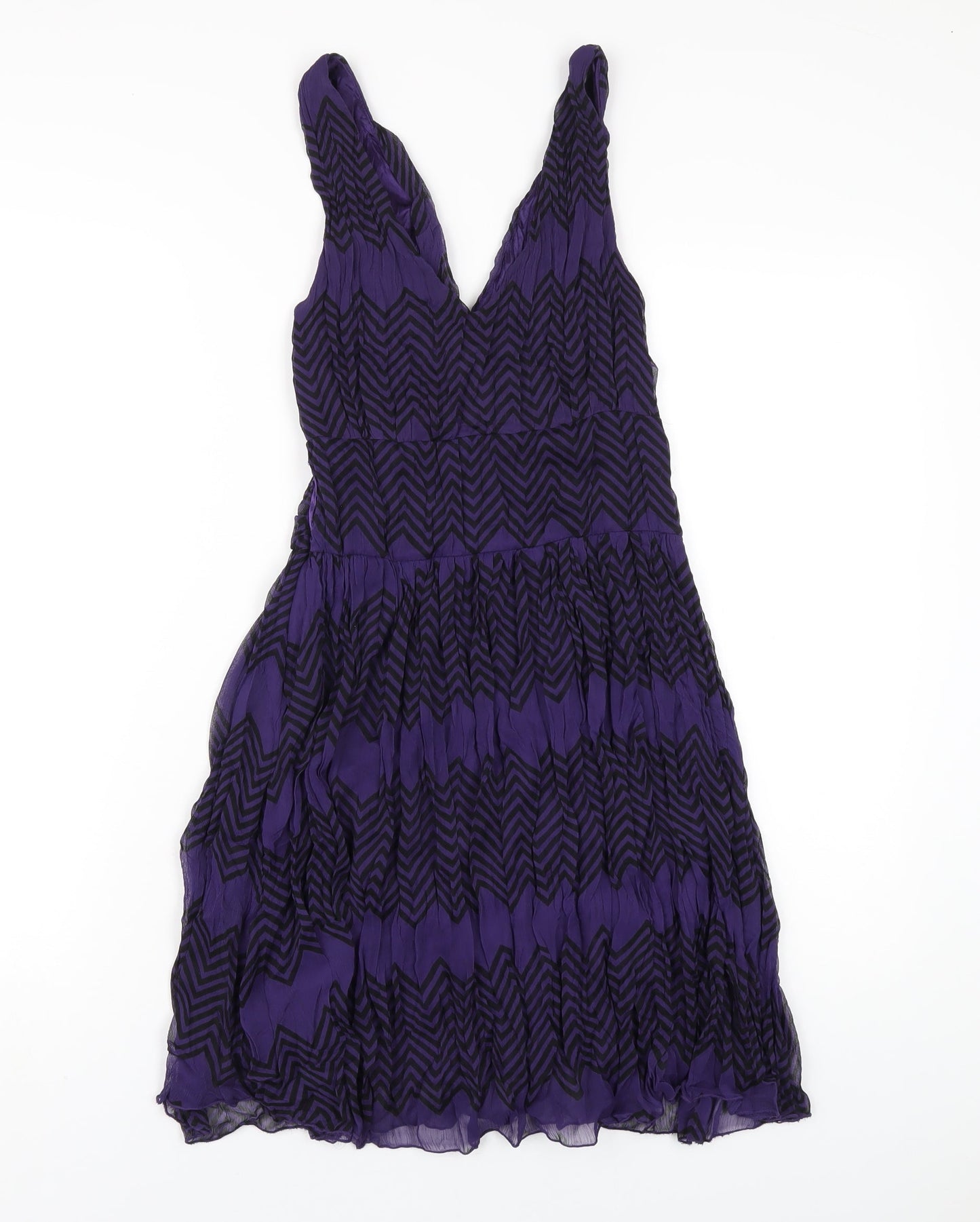 Only Womens Purple Geometric Polyester A-Line Size M V-Neck Zip