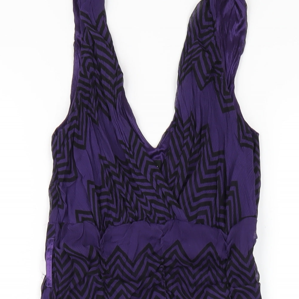 Only Womens Purple Geometric Polyester A-Line Size M V-Neck Zip