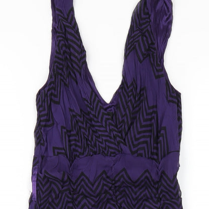 Only Womens Purple Geometric Polyester A-Line Size M V-Neck Zip