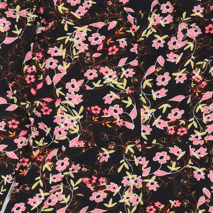 New Look Womens Black Floral Polyester A-Line Size 12 V-Neck Zip