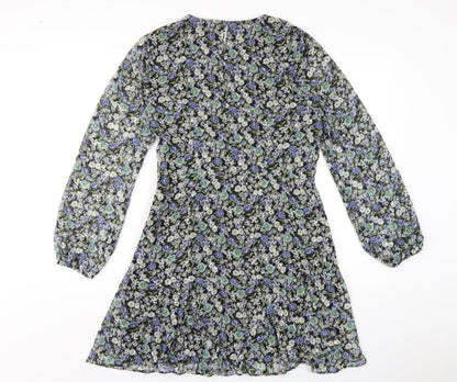 NEXT Womens Multicoloured Floral Polyester A-Line Size 10 V-Neck Zip