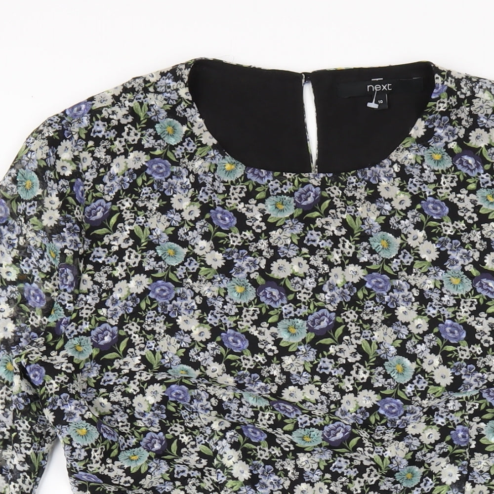 NEXT Womens Multicoloured Floral Polyester A-Line Size 10 V-Neck Zip