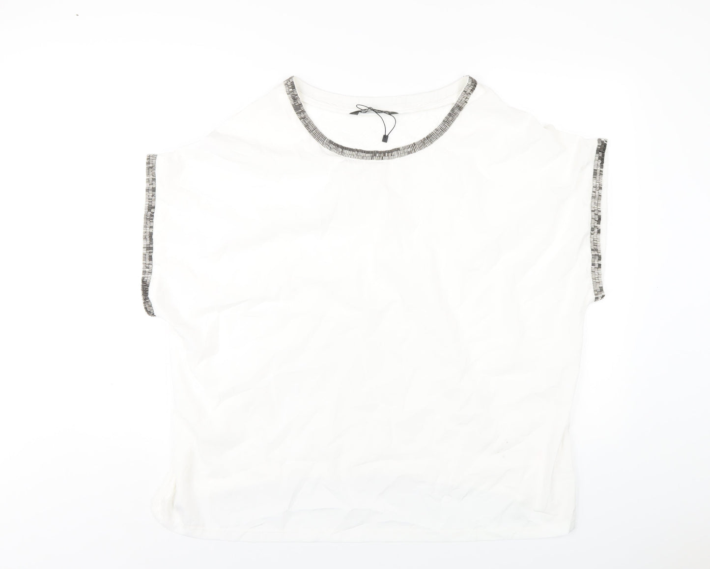Bonmarché Womens White Polyester Basic T-Shirt Size 24 Round Neck - Beaded Trims