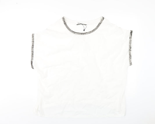 Bonmarché Womens White Polyester Basic T-Shirt Size 24 Round Neck - Beaded Trims