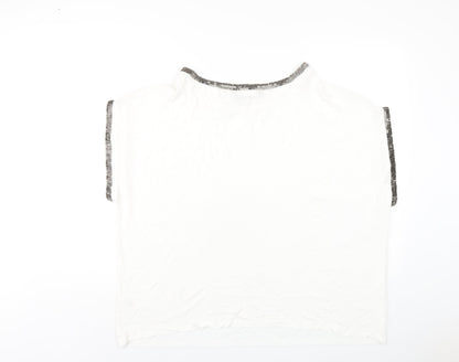 Bonmarché Womens White Polyester Basic T-Shirt Size 24 Round Neck - Beaded Trims