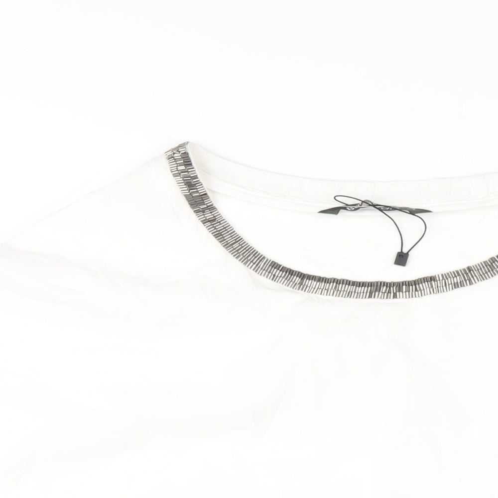 Bonmarché Womens White Polyester Basic T-Shirt Size 24 Round Neck - Beaded Trims