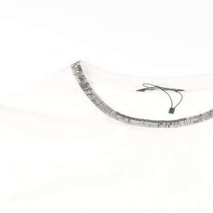 Bonmarché Womens White Polyester Basic T-Shirt Size 24 Round Neck - Beaded Trims