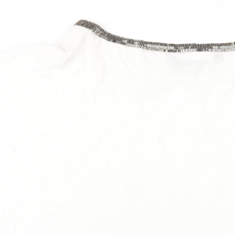 Bonmarché Womens White Polyester Basic T-Shirt Size 24 Round Neck - Beaded Trims