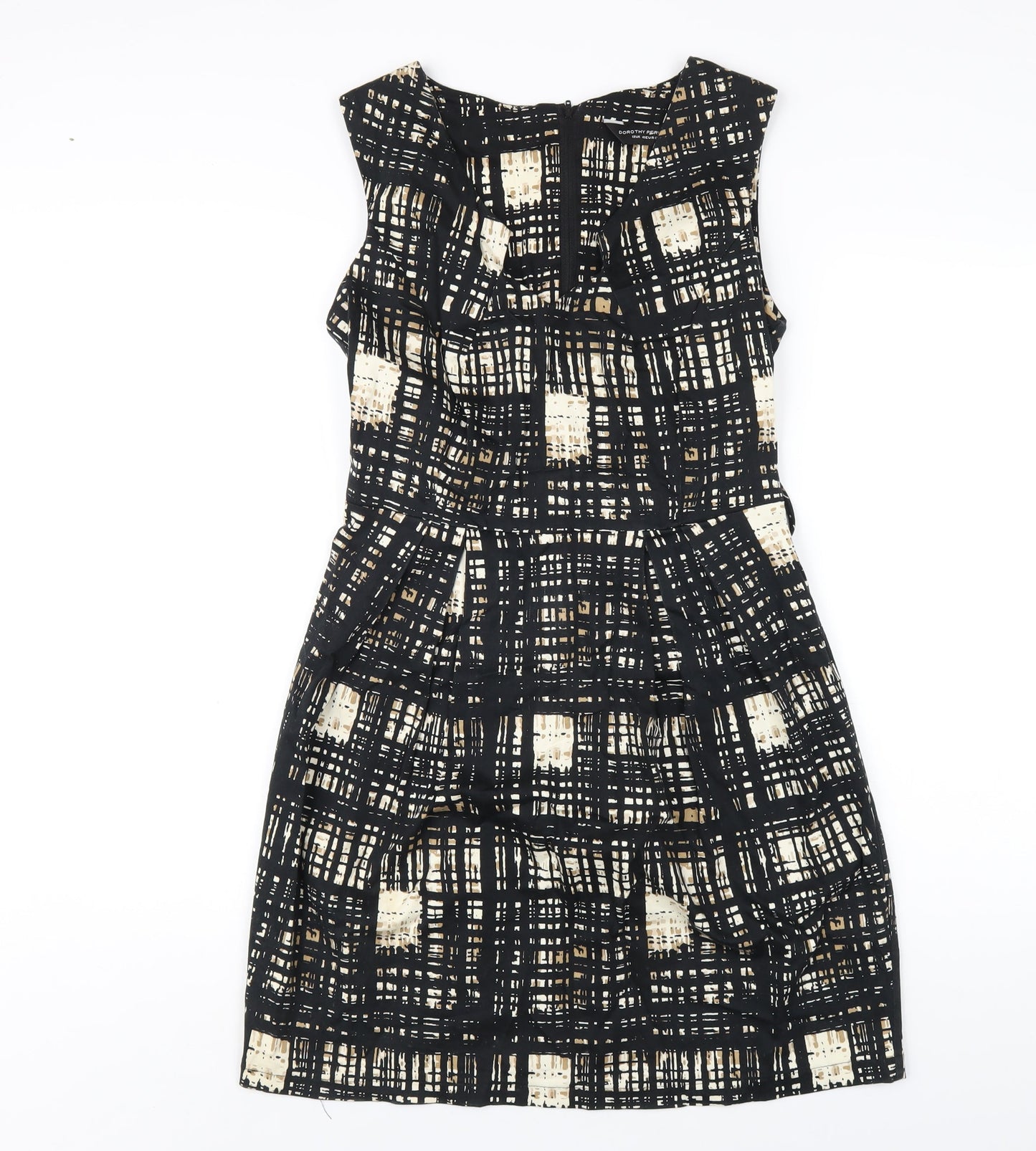Dorothy Perkins Womens Black Geometric Cotton A-Line Size 12 V-Neck Zip
