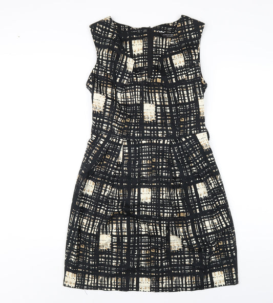 Dorothy Perkins Womens Black Geometric Cotton A-Line Size 12 V-Neck Zip