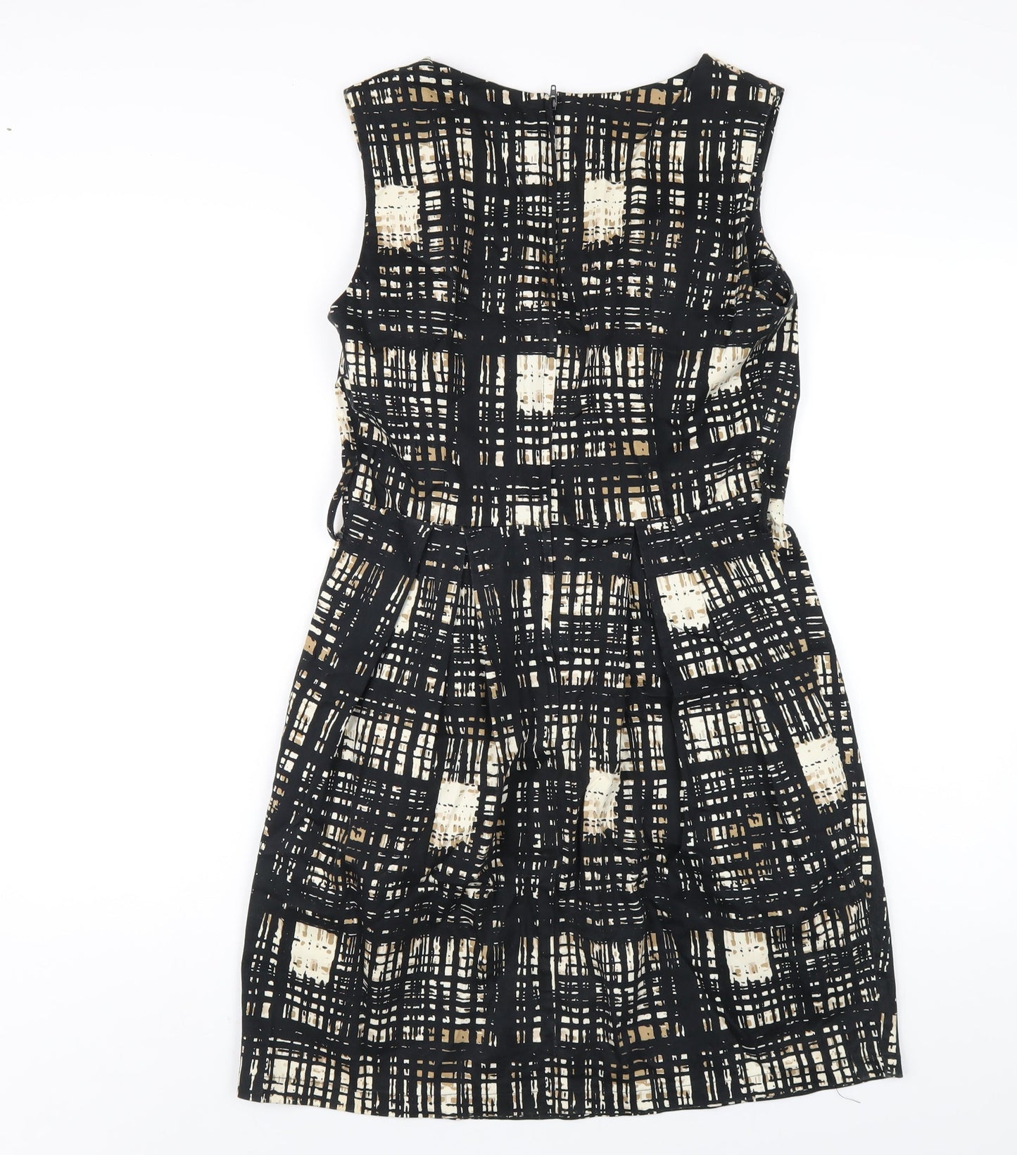 Dorothy Perkins Womens Black Geometric Cotton A-Line Size 12 V-Neck Zip