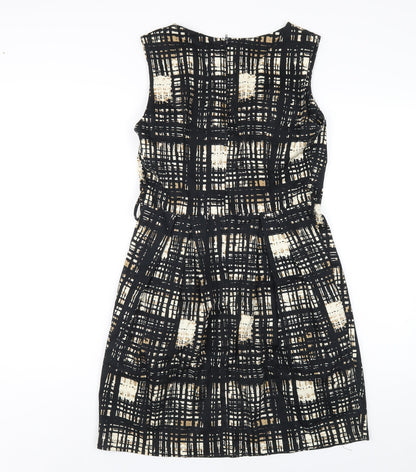 Dorothy Perkins Womens Black Geometric Cotton A-Line Size 12 V-Neck Zip