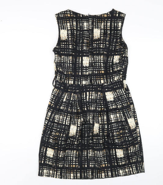 Dorothy Perkins Womens Black Geometric Cotton A-Line Size 12 V-Neck Zip