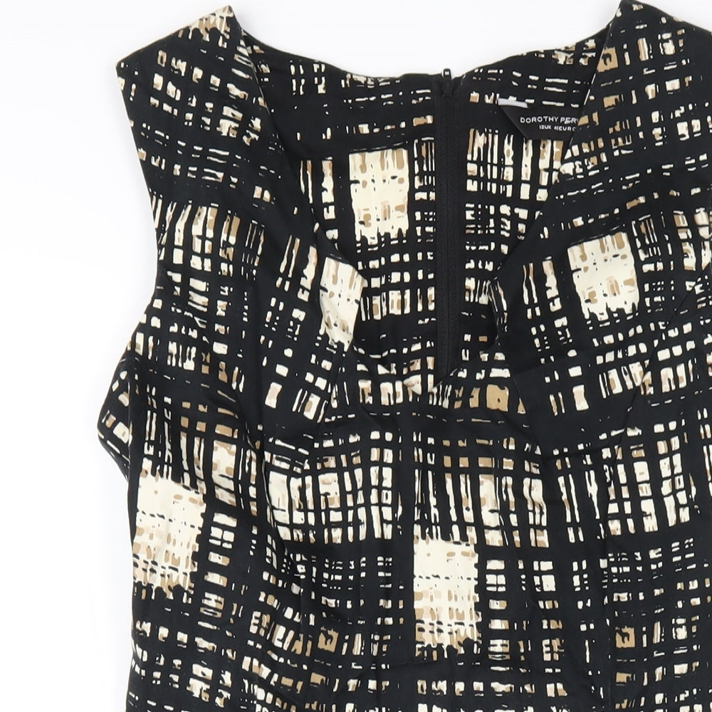 Dorothy Perkins Womens Black Geometric Cotton A-Line Size 12 V-Neck Zip