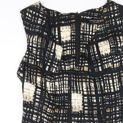 Dorothy Perkins Womens Black Geometric Cotton A-Line Size 12 V-Neck Zip