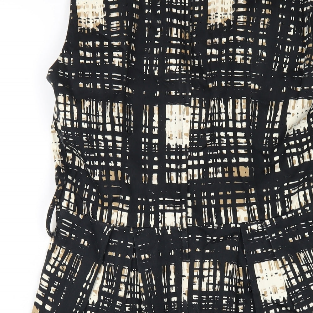 Dorothy Perkins Womens Black Geometric Cotton A-Line Size 12 V-Neck Zip