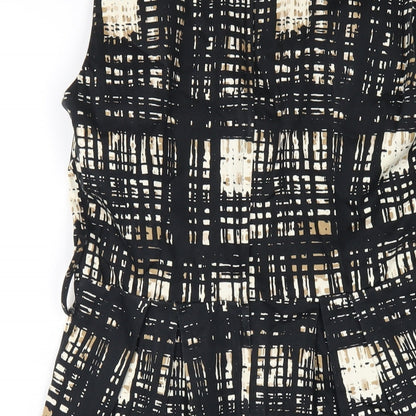 Dorothy Perkins Womens Black Geometric Cotton A-Line Size 12 V-Neck Zip