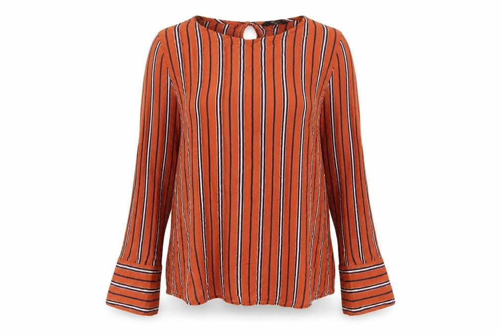 Next Womens Orange Striped Viscose Basic T-Shirt Size 18 Round Neck