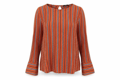 Next Womens Orange Striped Viscose Basic T-Shirt Size 18 Round Neck