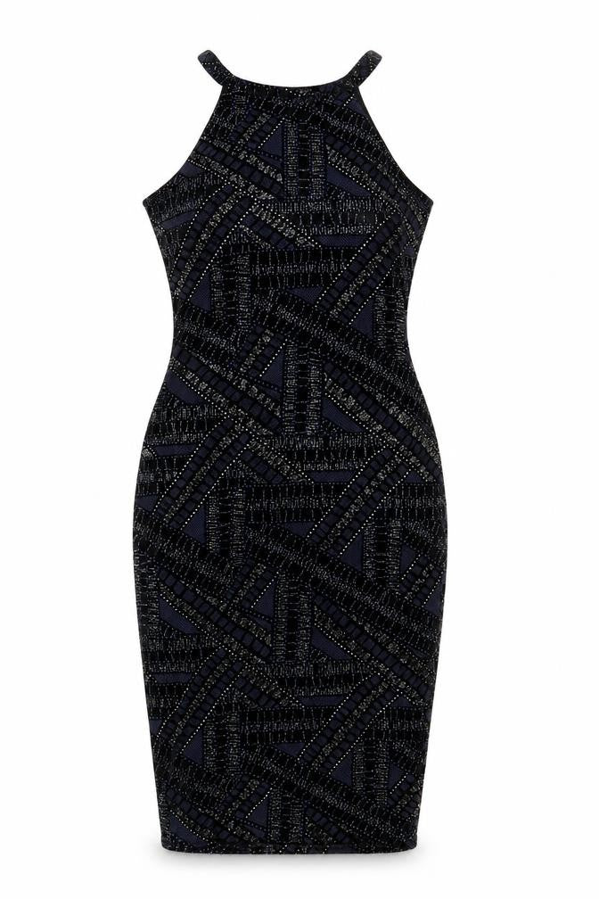 River Island Womens Blue Geometric Polyester Bodycon Size 6 Round Neck Pullover