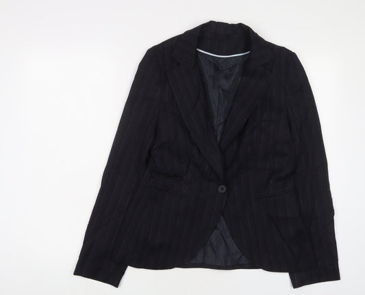 BAY Womens Blue Striped Jacket Blazer Size 12 Button