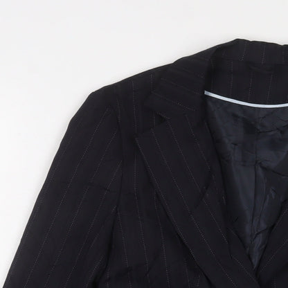 BAY Womens Blue Striped Jacket Blazer Size 12 Button