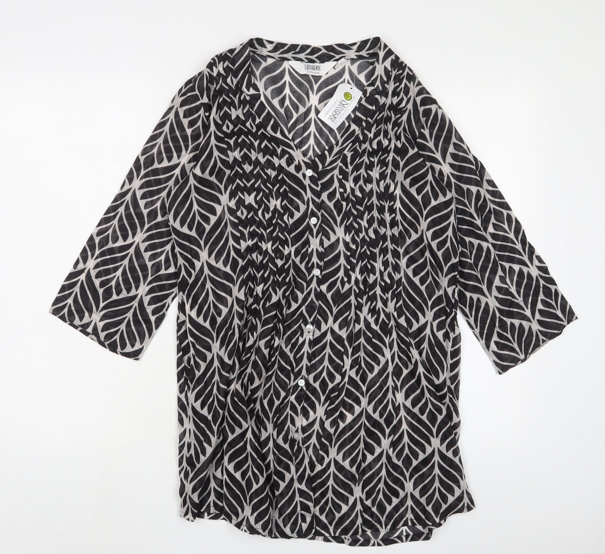 Newport Mansions Womens Black Geometric Polyester Basic Blouse Size S V-Neck - S/M