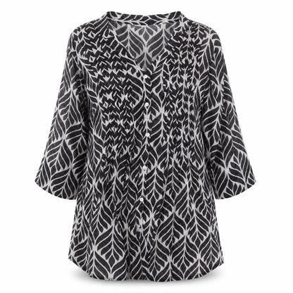 Newport Mansions Womens Black Geometric Polyester Basic Blouse Size S V-Neck - S/M