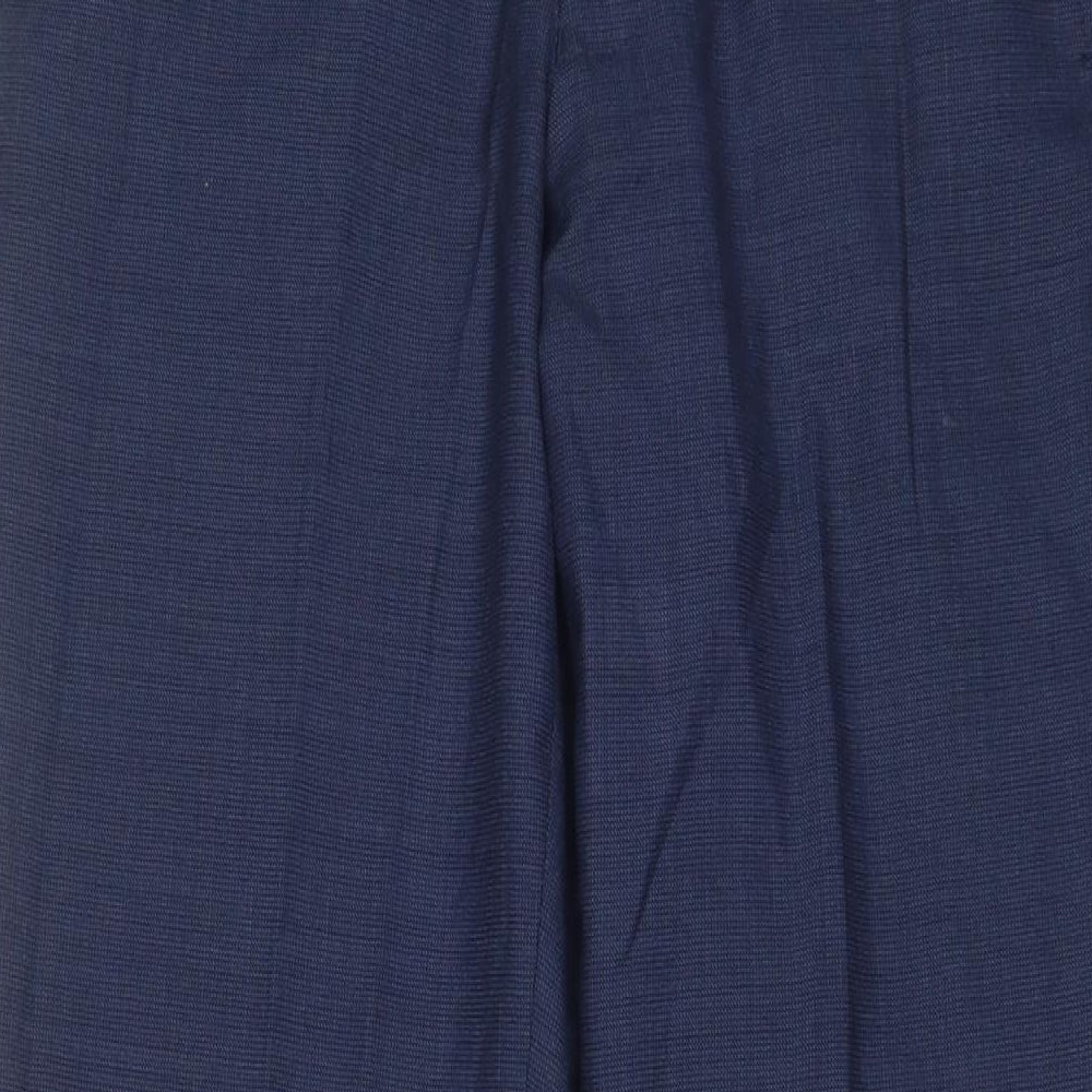 Marks and Spencer Mens Blue Wool Trousers Size 30 in L31 in Regular Hook & Eye