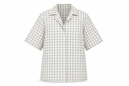 Front view of ASOS' women’s multicoloured plaid cotton basic button-up, size UK 8, collared - oversized