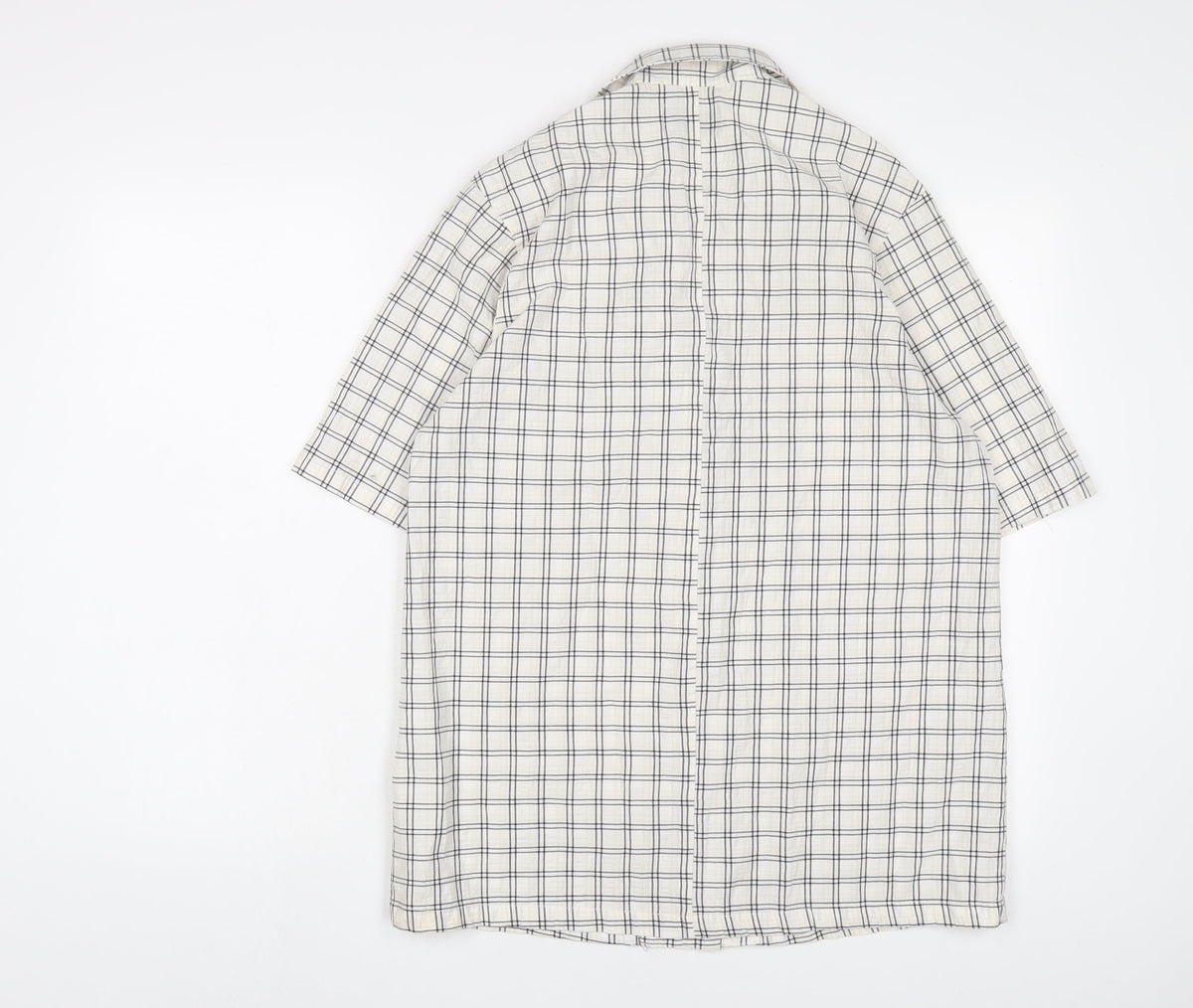Back view of ASOS' women’s multicoloured plaid cotton basic button-up, size UK 8, collared - oversized