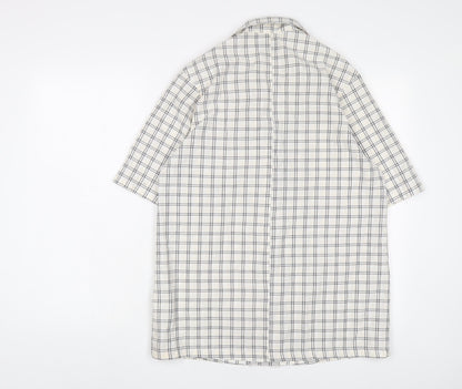 Back view of ASOS' women’s multicoloured plaid cotton basic button-up, size UK 8, collared - oversized