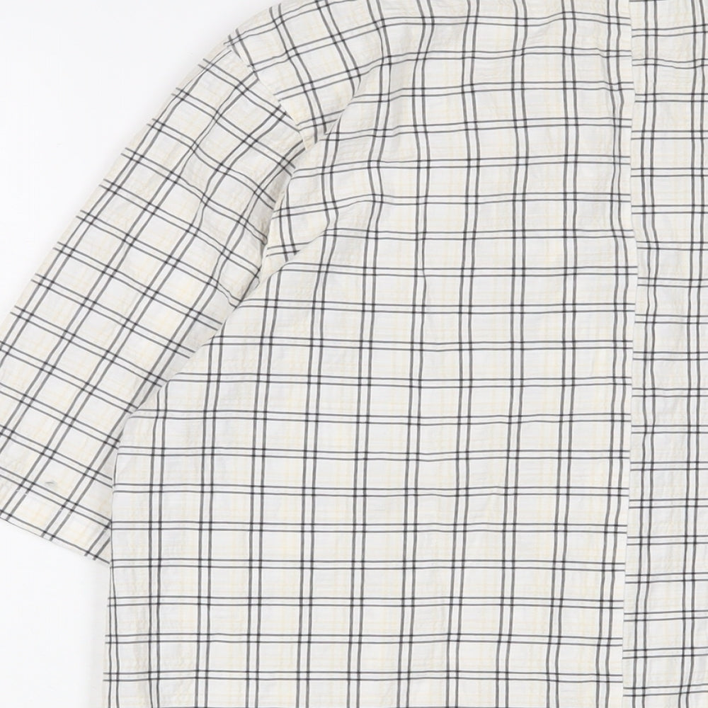 Brand and care label for ASOS' women’s multicoloured plaid cotton basic button-up, size UK 8, collared - oversized