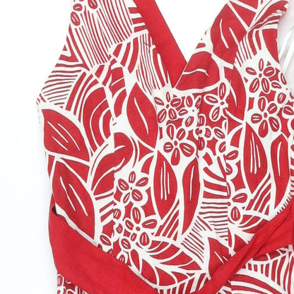 Ethel Austin Womens Red Geometric Linen A-Line Size 10 V-Neck Zip - Belted