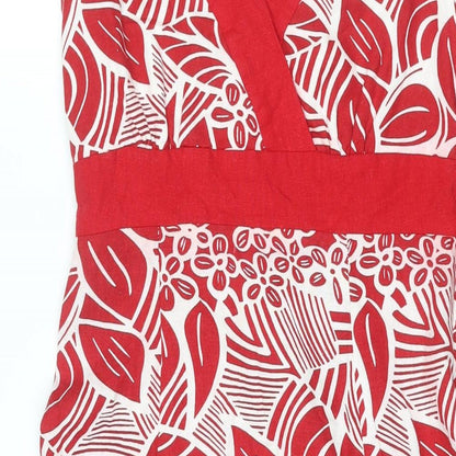 Ethel Austin Womens Red Geometric Linen A-Line Size 10 V-Neck Zip - Belted