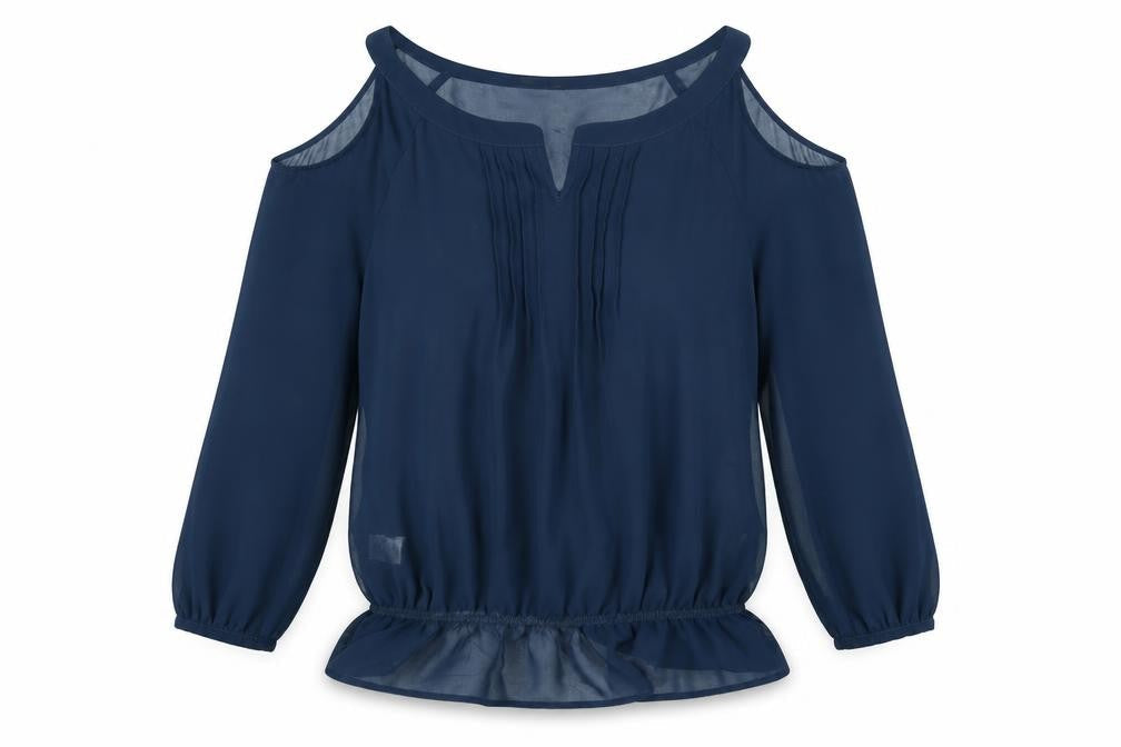 Next Womens Blue Polyester Basic Blouse Size 12 V-Neck - Cold Shoulder Semi Sheer
