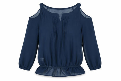 Next Womens Blue Polyester Basic Blouse Size 12 V-Neck - Cold Shoulder Semi Sheer